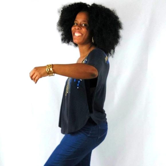 Free People Blue Studded Flare Top - Picture 3 of 13